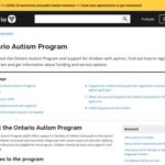 A screenshot of the ontario autism program website.